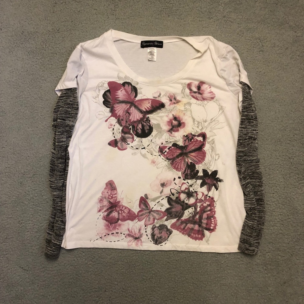 Vtg Appropriate Behavior Butterfly Layered Long Sleeve Tee White XL Fairycore